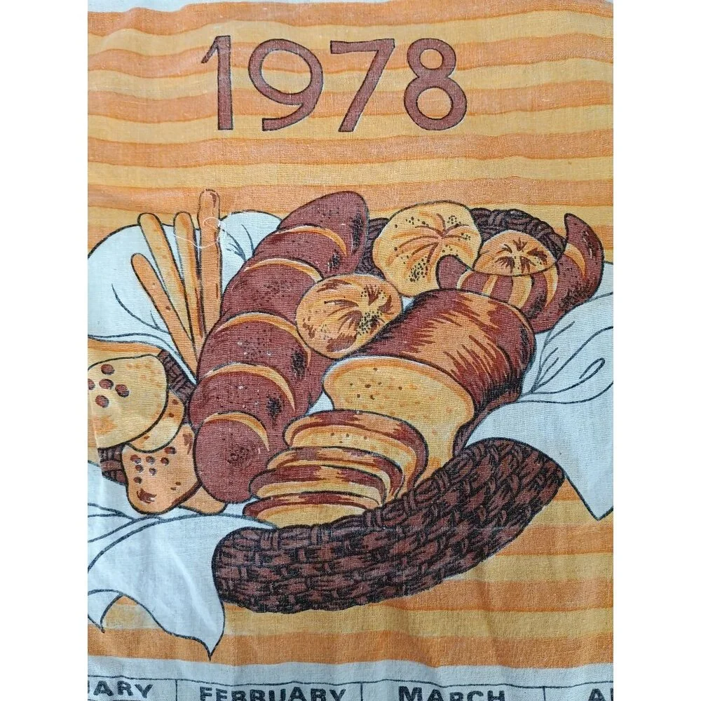 Vintage 1978 Bread Basket Calendar Tea Towel 100% Cotton Gindi International Ora